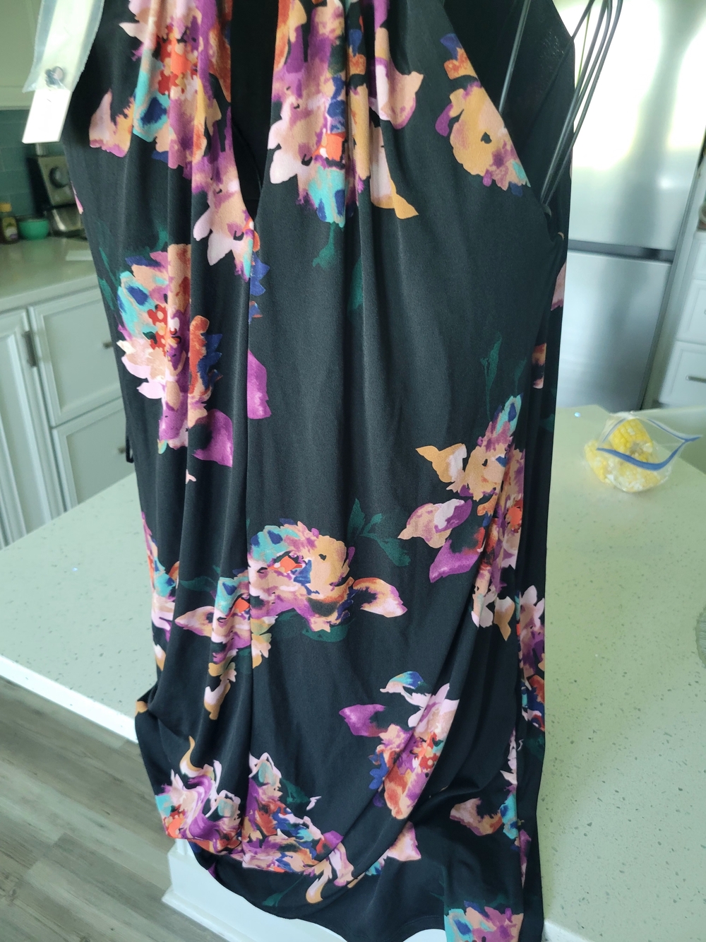 NWT Rachel Zoe Black Dress with Pink, Purple & Peach Floral Print.
